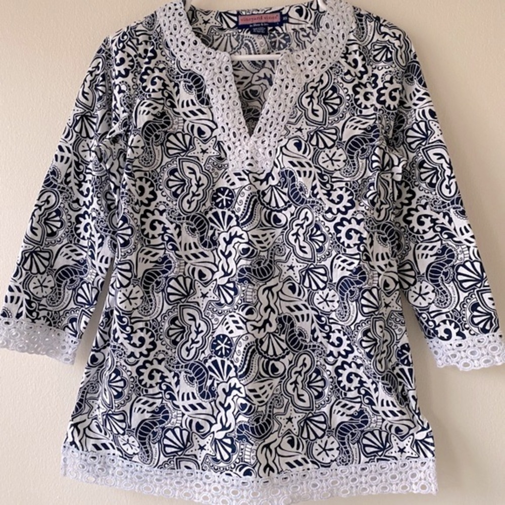 VINEYARD VINES ~ Nautical Crochet Print Blouse - Picture 5 of 10